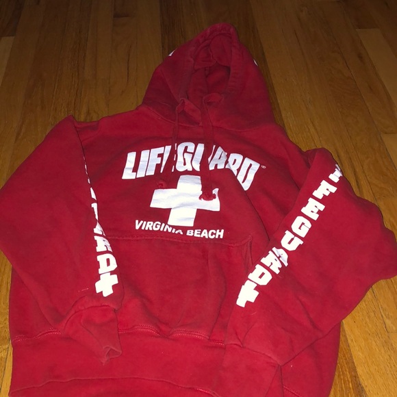Red Virginia Beach lifeguard hoodie YOUTH LARGE - Picture 1 of 5